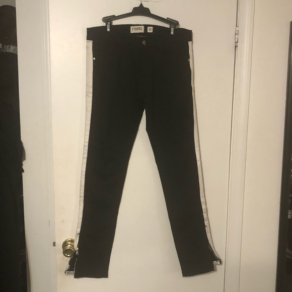 Men’s, FWRD DENIM, black jean with white stripe. - Picture 2 of 8